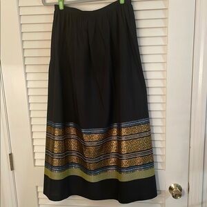 Vintage Custom Made Vibrant Metallic Thread Design Midi A-Line Skirt Beautiful